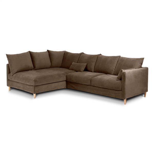 Canapé d'angle convertible velours taupe - Angle gauche