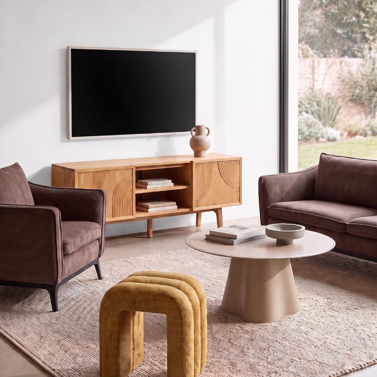 Table basse D80 en verre beige mat