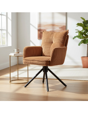 Chaise repas velours c?telé caramel