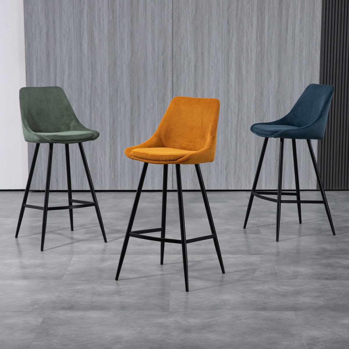 Chaise de bar velours c?telé jaune curry