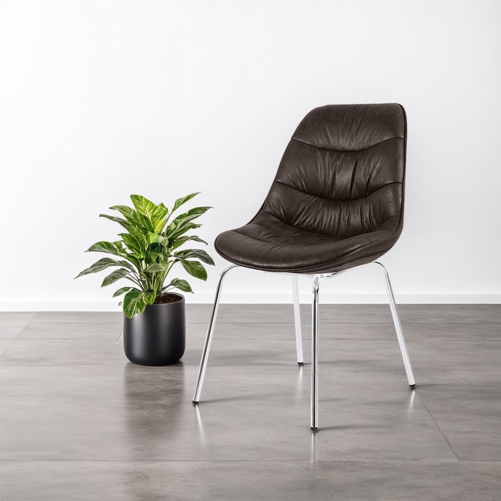 Chaise marron pied métal chromé