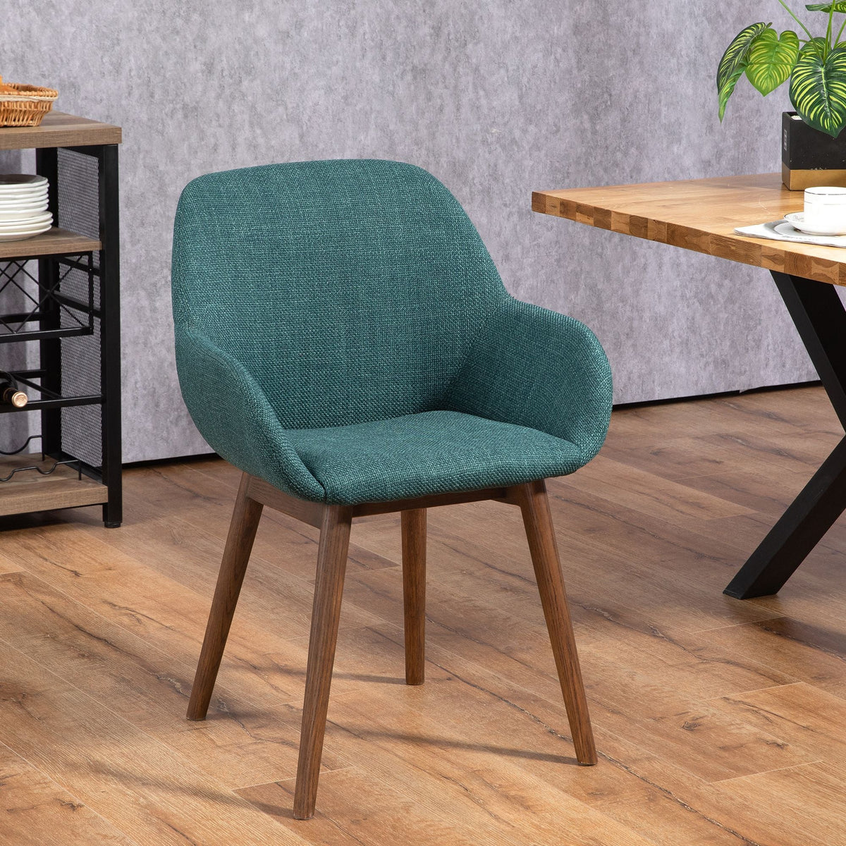 Chaise repas avec accoudoirs tissu vert emeraude pied chêne foncé