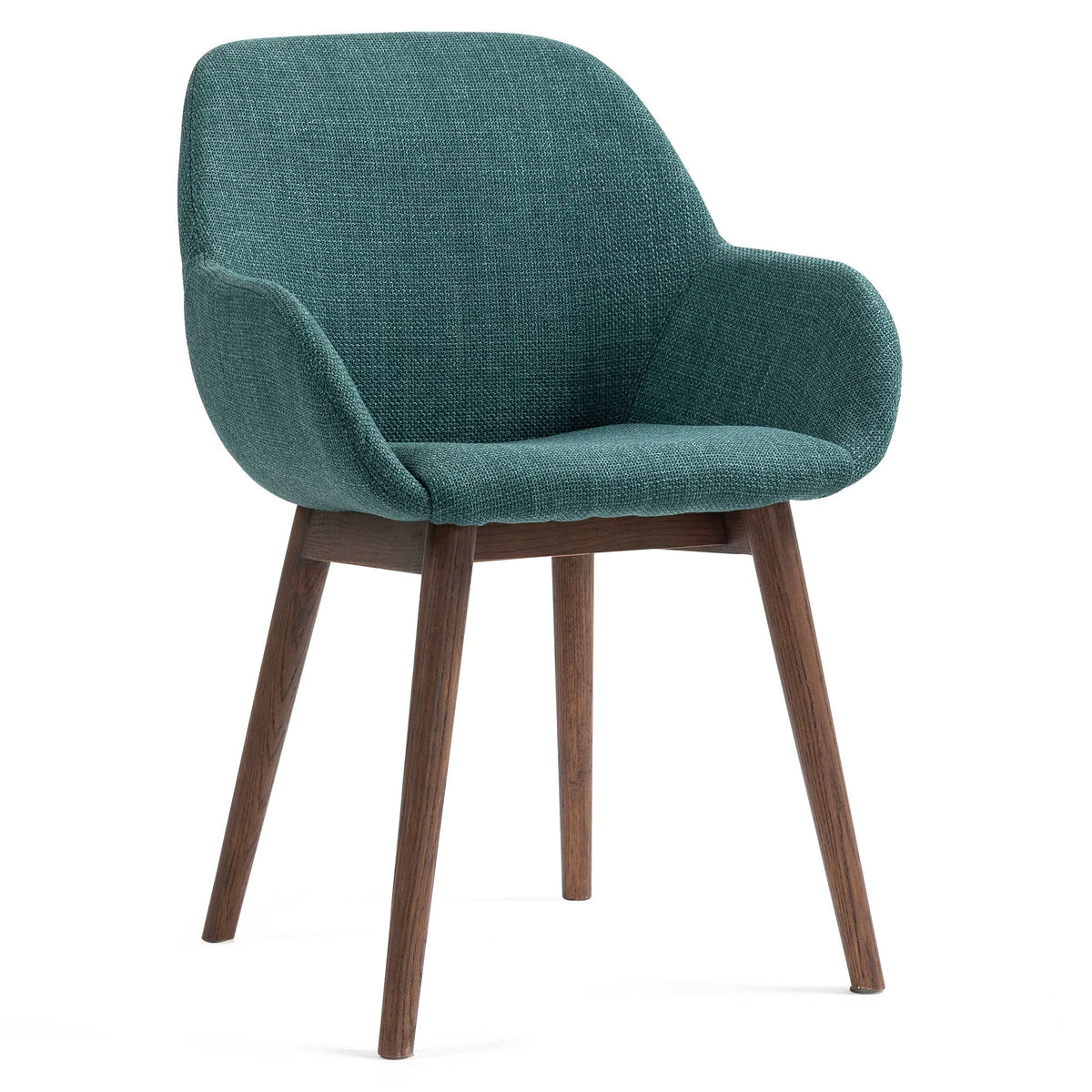 Chaise repas avec accoudoirs tissu vert emeraude pied chêne foncé