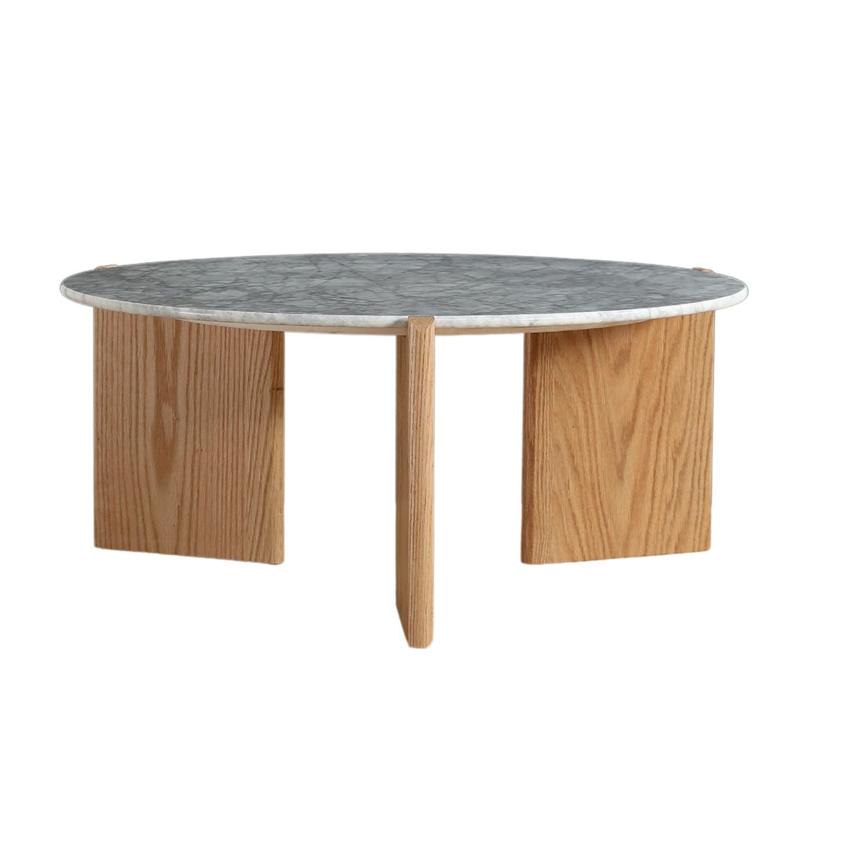 Table basse D80 cm marbre blanc placage chêne