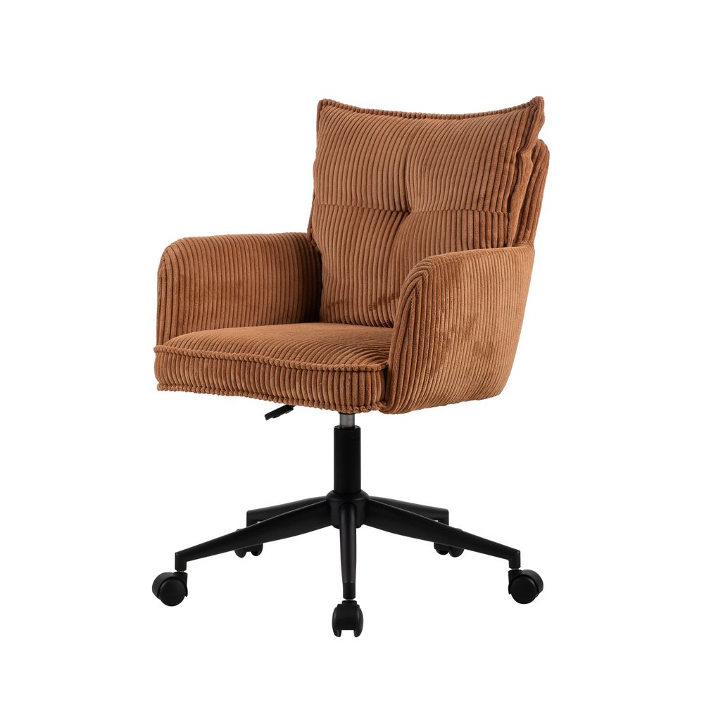 Chaise de bureau velours c?telé caramel