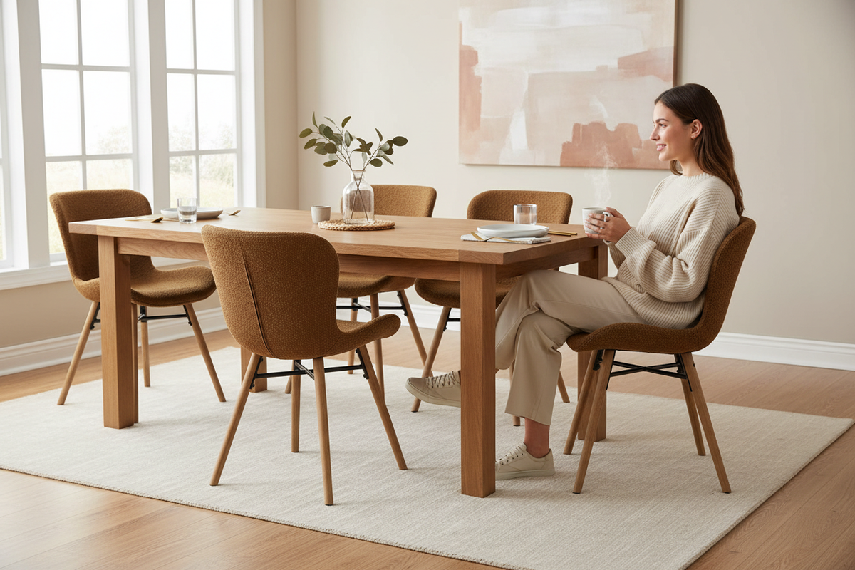 Chaise repas effet bouclette cuivre