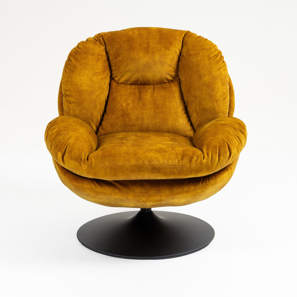 Fauteuil pivotant en velours ocre