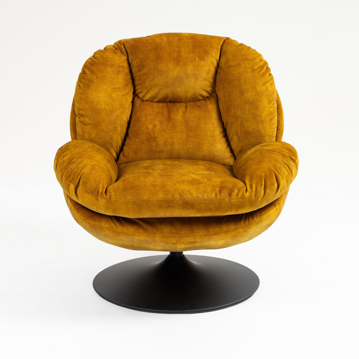 Fauteuil pivotant en velours ocre
