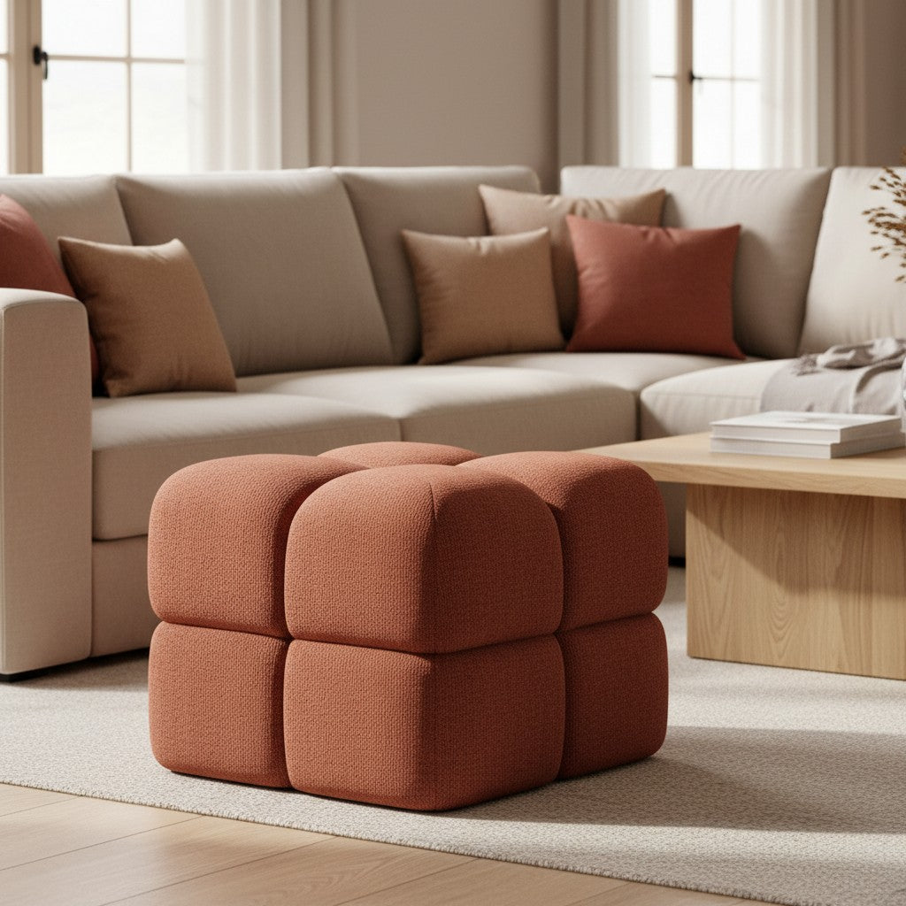 Pouf  tissu texturé bordeaux
