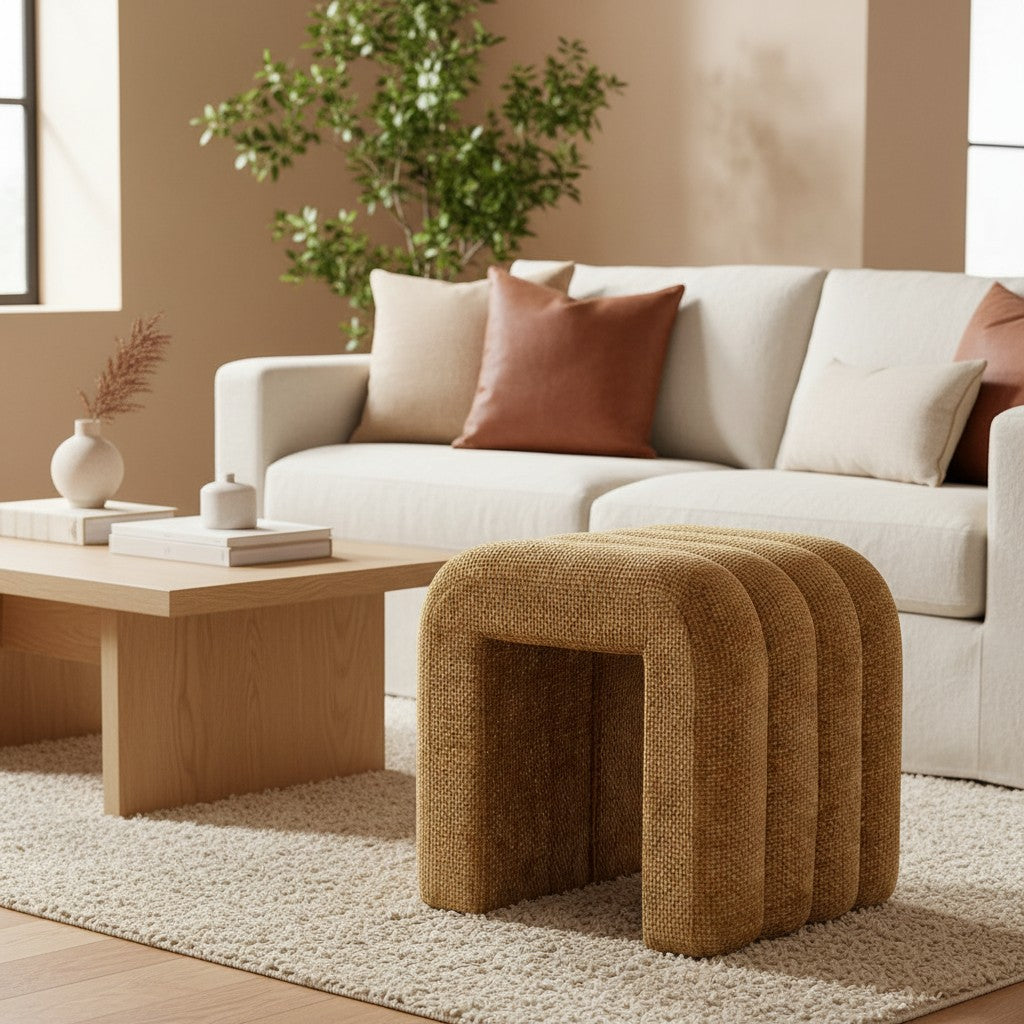 Pouf tissu chenillé miel